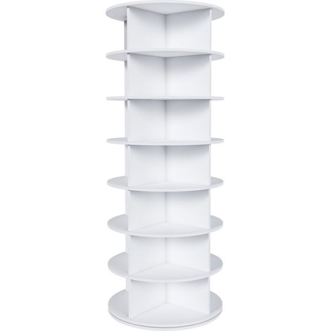 Scaffale portascarpe girevole 360° a 7 livelli, bianco, 28 paia, PVC, 60x60x161 cm (1/5)