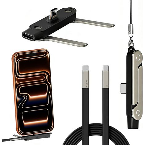 Câble de charge ultra-rapide 240 W avec support rotatif à 360°, câble de charge 2-en-1 détachable et support pour téléphone portable pour le jeu, le bureau, la voiture et les voyages, 1,5 m, câble de (1/5)