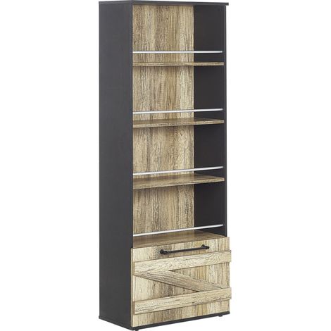 Libreria in Legno Chiaro e Truciolare Nero Design Rustico 163 cm Salter
