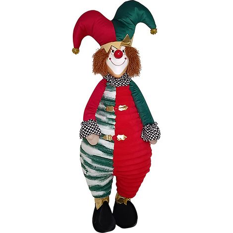 Pagliaccio giullare Decorativo Grande 128 cm pupazzo  Clown con Cappello Jolly in Tessuto  Gigante Decorazione d’Arredo Colorata per Casa Vetrine Eventi