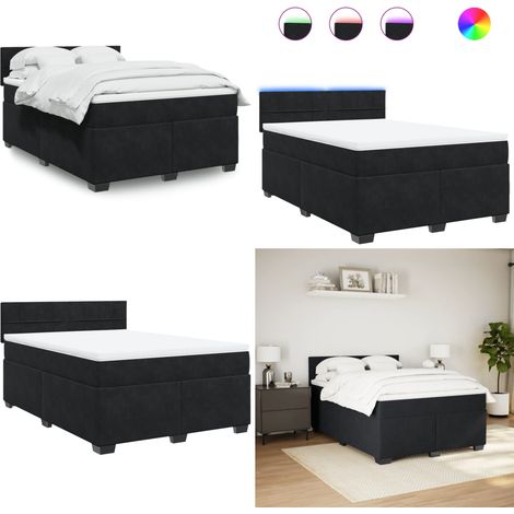 Sommier à lattes de lit avec matelas Noir 140x190 cm Velours - Lit Plateforme - Lit Design - Lit Moderne - Lit Double - Matelas À Ressorts Ensachés - Home & Living (1/5)