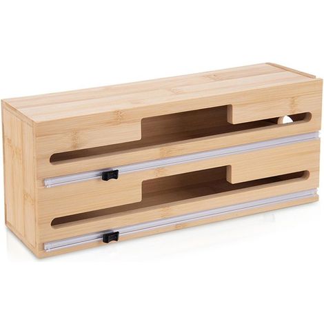Distributeur de film alimentaire - 2en1 - 34 x 8 x 14,5 cm - Bois de bambou naturel (1/5)