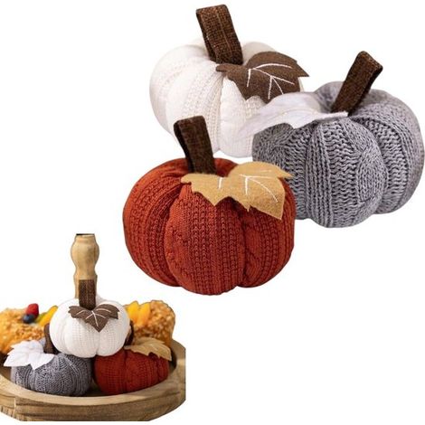 Lot de 3 petites citrouilles au crochet, décorations d'automne pour Halloween, idéales pour une décoration champêtre, table à manger ou cuisine (9 x 6 cm).