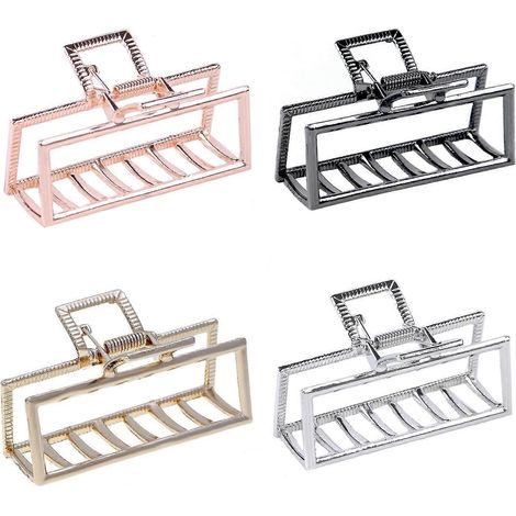Lot de 4 pinces à cheveux carrées en métal, barrettes et pinces à cheveux pour demi-chignon, idéales pour les cheveux fins (argent, or, or rose et noir). (1/4)