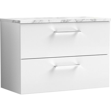 Balterley Bramshall 800mm Wall Hung 2 Drawer Vanity Unit with Laminate Worktop for Stylish Compact Bathroom Storage - Gloss White (1/4)