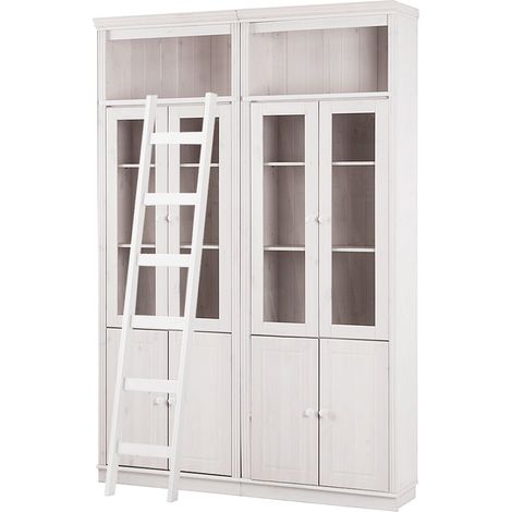 AnitaBibliothèque avec rangement et échelle en pin laqué blanc (1/5)
