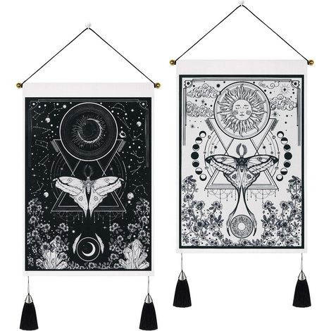 Petites tapisseries avec gland, lune et soleil papillon de papillon de papillons de tapisserie de tapisserie, noir et blanc 35 x 50 cm paquet de 2 (1/5)