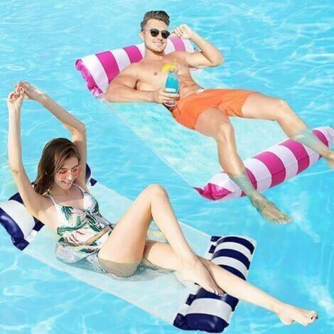 [NEVER USED] Premium Water Floating Bed, 2 Pack Floating Inflatable Hammock, Foldable Ultralight Floating Bed, for Beach Party Vacation, Dark Blue + Rose Red