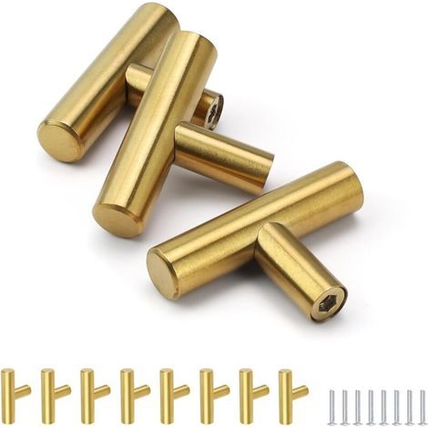 Bouton de Porte 8 Pièces, Poignée Meuble Cuisine en Acier Inoxydable, Or, avec vis de Montage, Poignee de Meuble, Convient aux Tiroirs, Armoires, Garde-Robe (1/4)