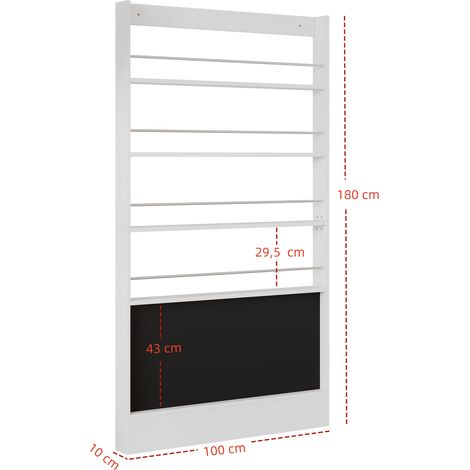 Meuble bibliothèque enfant 2 pièces, étagère à histoires avec tableau ardoise, rangement 4 niveaux + porte, fixation murale incluse, gain de place, dimensions 200x10x180 cm, présentoir à livres pour c (1/5)