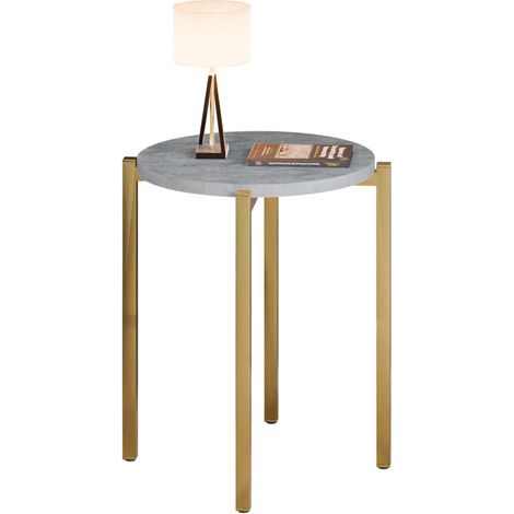 Table de chevet ronde moderne 35 x 35 x 46 cm en métal doré (1/5)
