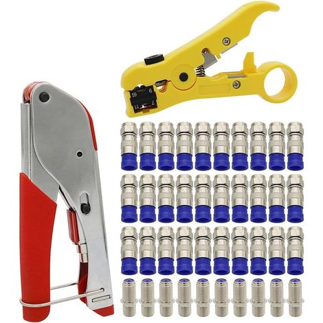 Pince à Sertir pour Câble Coaxial et Connecteurs F RG6 30 Pièces F Mâle et 10 Pièces à avec Kit D'Outils de Compression Coaxiale (1/5)