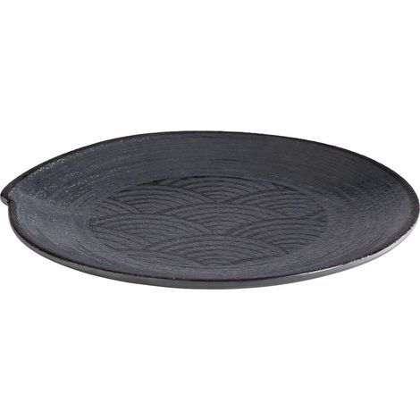 Assiette DARK WAVE, Ø 22 cm, hauteur 2 cm, mélamine, noir/décor ondulé (1/5)