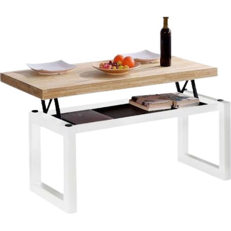 Mesa Centro Elevable Street Nórdico Roble Nordish Y Blanco 120x48x60cm Comedor (1/5)