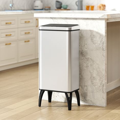 Pattumiera automatica da cucina da 50 litri, in acciaio inox, con sensore a infrarossi, chiusura ammortizzata, colore argento. (1/5)