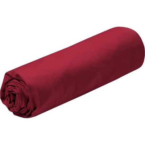 Drap housse coton Elysée rouge 160x200 cm  Bonnet 30 cm (1/4)