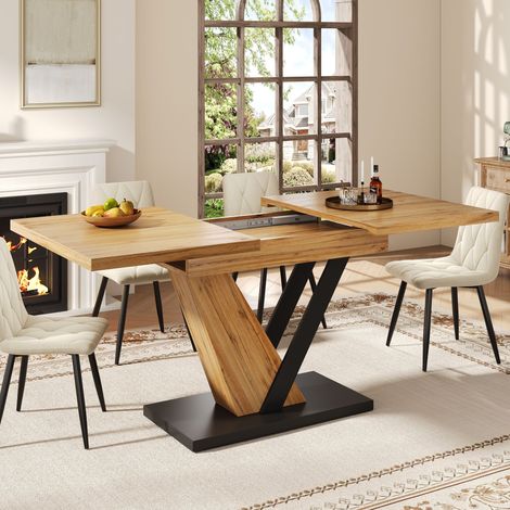 REDOM Mesa de comedor extensible, 120-160x75x75,5 cm, con tablero de MDF, color madera natural