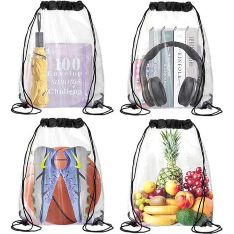 Bolsas de almacenamiento，4 unidades，43 x 34 cm，Bolsas transparentes con cordón，Bolsas de natación，Mochilas con cordón，Bolsas para guardar ropa (1/5)