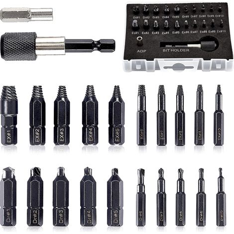 Kit de 22 extracteurs de vis endommagées pour boulons cassés.