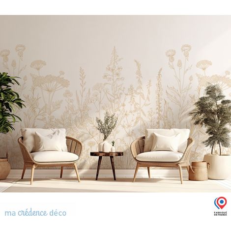 Papier peint : Fleurs sauvages 2 - Intissé - L.300 x H.280 cm - Vert blanc (1/3)