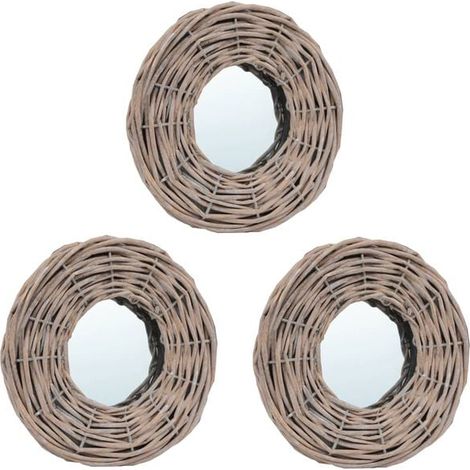 Ensemble de trois miroirs en rotin de 15 cm (1/5)