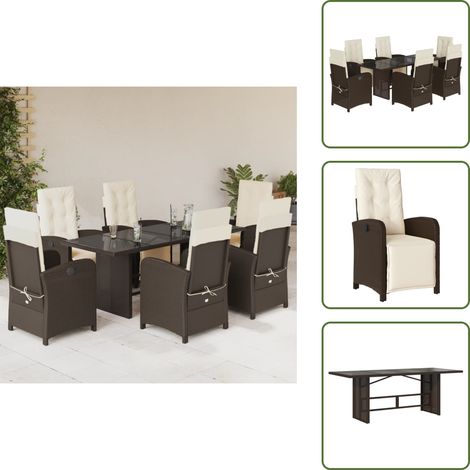 Cojines para sillas - vidaXL Set comedor de jardín 7 pzas con cojines ratán sintético marrón - Muebles de exterior