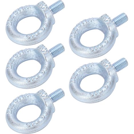 Lot de 5 boulons à œil de levage à épaulement, en acier Q235 zingué blanc, avec anneau fileté M10, pour applications industrielles. (1/5)