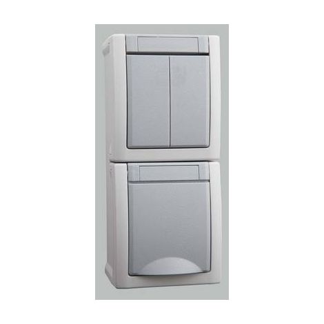 HEITRONIC 455957 VIKO FEUCHTRAUM-SCHALTERPROGRAMM SCHALTER/STECKDOSEN KOMBINATION PACIFIC GRAU 90591082-DE, 230 V