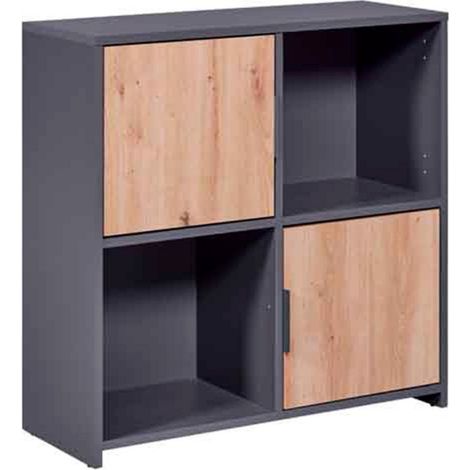 Étagère 2 Portes "Gemeno" 77cm Gris & Chêne (1/5)