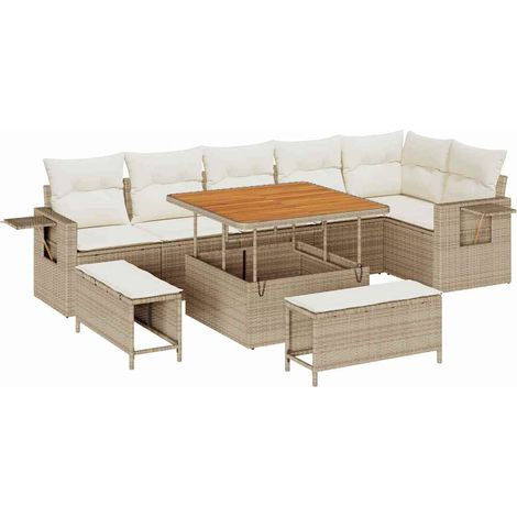 Maison Exclusive - Set Divano da Giardino 11 pcs Beige e Crema polyrattan