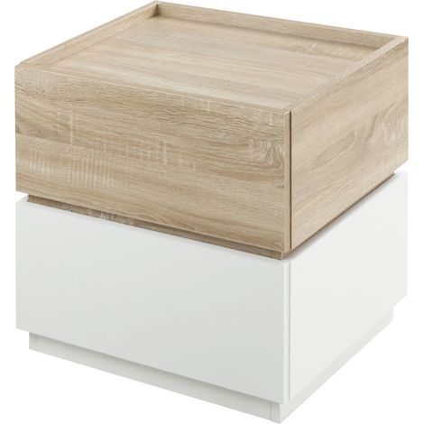 Table de chevet empilable 2 tiroirs, table de nuit d'appoint blanc et naturel pour chambre, salon (1/5)