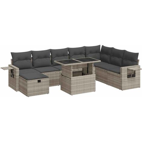Set Divano da Giardino 9pz con Cuscini Grigio Chiaro Polyrattan vidaXL (1/5)