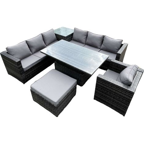 Fimous 8 places PE Rotin canapé d'angle ensemble table à manger réglable ensemble table basse haute avec fauteuil (1/5)
