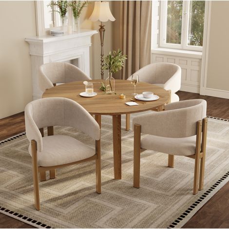 Set de 6 sillas de comedor de metal efecto madera, asiento de lino beige, reposabrazos ergonómicos (1/5)