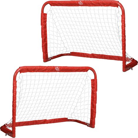 Set de 2 mini porterías de fútbol plegables de acero rojo 90 x 36 x 60 cm para jardín y patio (1/5)
