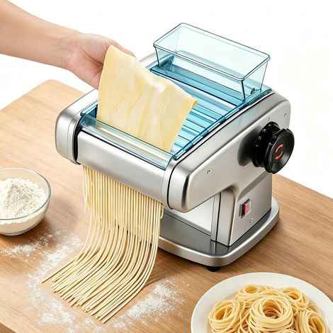 Electric Pasta Machine, 9 Thickness Settings (0.5-5 mm), for the Preparation of Spaghetti and Lasagna, with 2 Blade Widths for Spaghetti, Fettuccine, Tagliolini, Ravioli (1/5)