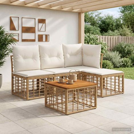 Salon de jardin modulable 5 pièces en poly rotin blanc naturel et crème, 38.1kg - PANGIVO (1/5)