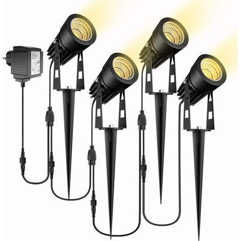 Lot de 4 lampes de jardin LED étanches IP65 à piquer, avec prise blanc chaud - RW Jardin et piscine Décoration de bassin et jardin Fontaine de bassin et jardin Éclairage de bassin (1/5)