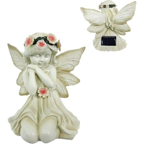 Statue d'ange en résine à énergie solaire, pour l'extérieur, ornement de jardin et de Patio, avec Figurines d'ange au Design ailé classique (1/5)