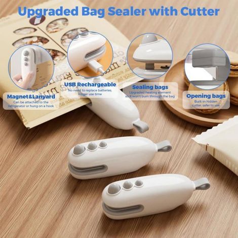 Scelleuse De Sacs - Thermoscelleuse Rechargeable 2 En 1 Avec Coupe-Sacs Intégré - Portable Pour Aliments - 55 G (1/5)
