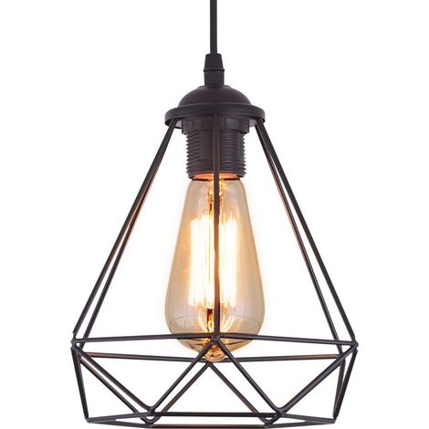 Suspension Luminaire Rétro Vintage Noir Cage Éclairage de Plafond Abat-jour en Métal sans ampoule (1/5)