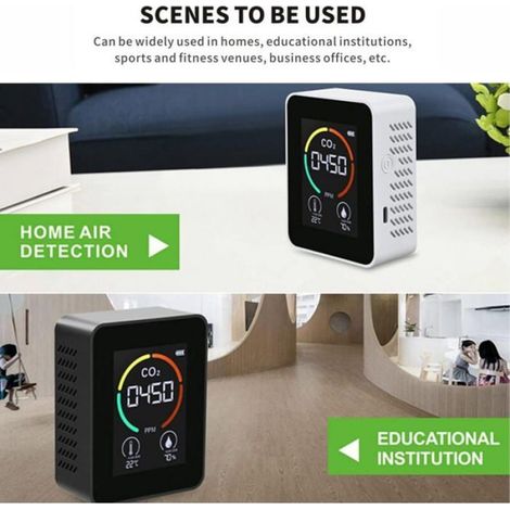 Détecteur de CO2 3 en 1 - - Qualité de l'air - Température - Humidité - Écran couleur numérique - Recharge USB (1/4)