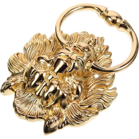 Heurtoir porte entrée en alliage de zinc doré vintage avec tête de lion pour porte en bois, résistant à la rouille et à la déformation (1/5)