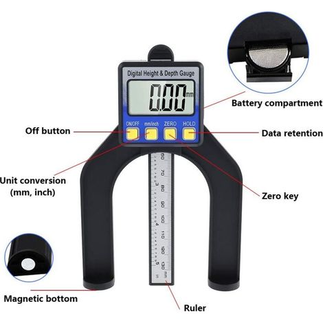 Longziming Calibro di profondità digitale da 80 mm, calibro di altezza e profondità per falegnami con asta di profondità e piedini magnetici, strumento di misurazione intelligente per banco fresa manu (1/4)