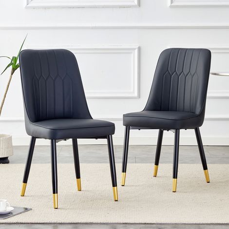 Lot de 2 Chaises de Salle à Manger Modernes en PU Noir - Dossier Rembourré et Pieds en Métal - Design Épuré (1/5)
