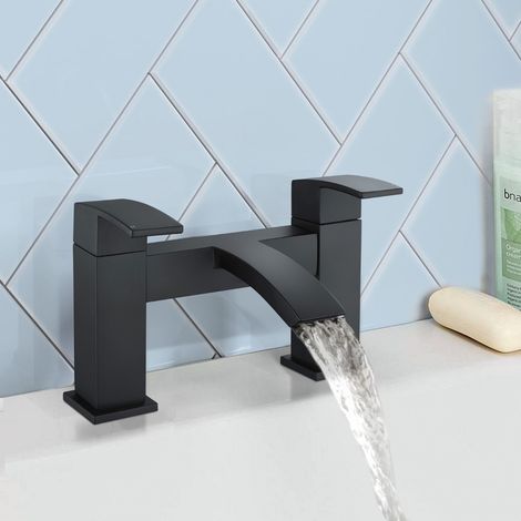 Arke Contemporary Matte Black Bridge Deck Mounted Waterfall Bath Filler Tap (1/5)