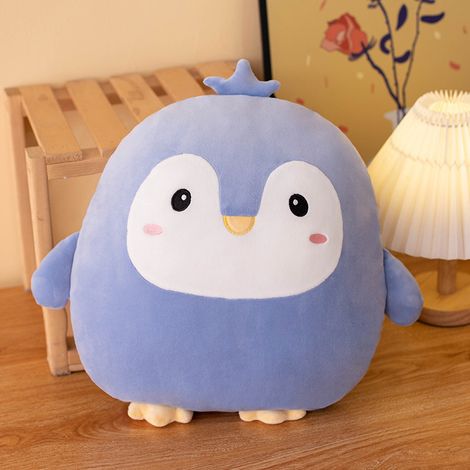 Cojín de felpa bordado con motivos de dibujos animados, estampado de animales, cojín de mesita de noche, cojín de sofá, cojín de dinosaurio, león, funda de aire acondicionado (pingüino, cojín) (1/5)