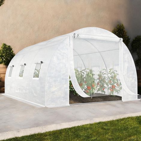 Serre de jardin coloris blanc en pE acier 396 x 300 x 200 cm (1/5)