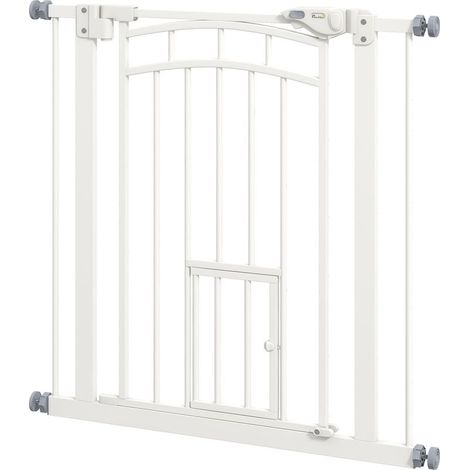 Barrière de sécurité animaux chien porte fermeture automatique sans perçage de 74 à 80 cm acier noir (1/5)