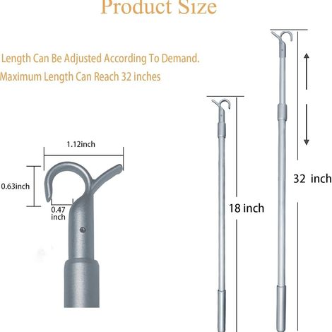 Tige télescopique sans fil grise pour store vénitien, tige de manœuvre réglable de 81 cm avec système de poussée-traction et commande pratique. (1/5)